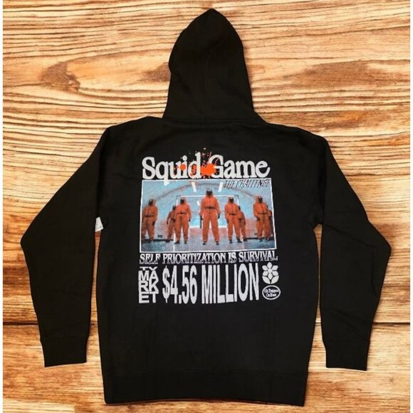 Squid Game Zip-up Hoodie Mens Size M Black Market Netflix Pacsun Heavyweight NWT - Picture 1 of 9